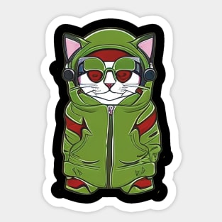 Cute Cartoon Cat in a Hoodie: Stylish Feline Vibes Sticker